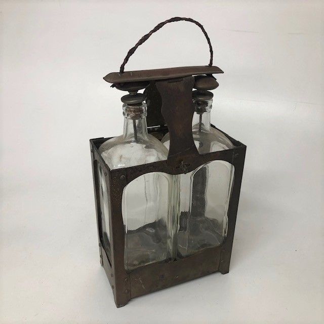 BOTTLE CADDY, Rusted w Bottles